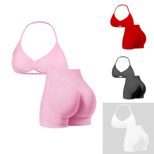Dame sport-bikini-top med højt skårne shorts og sømløs design Skovae
