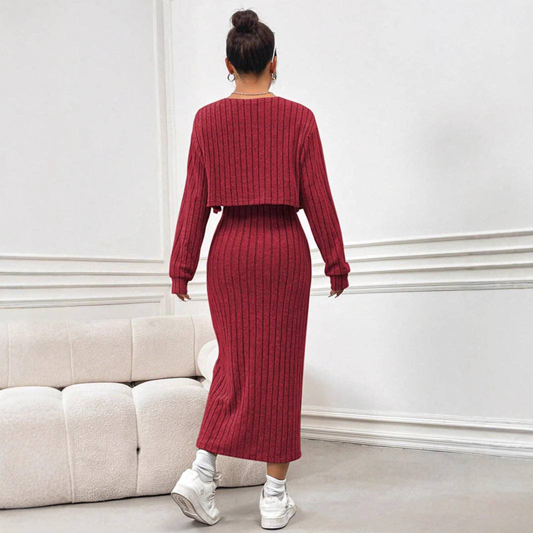 Dame Ribbstrik Bodycon Maxikjole med side split Stilla