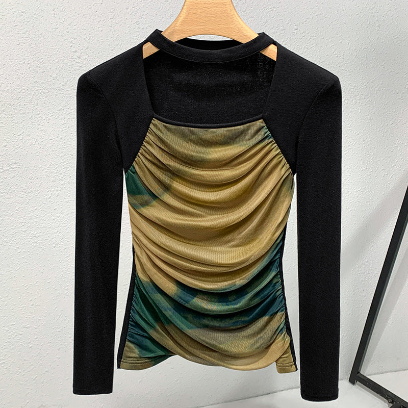 Dame Langærmet bluse med rynket design og rektangulært udsnit Stilla