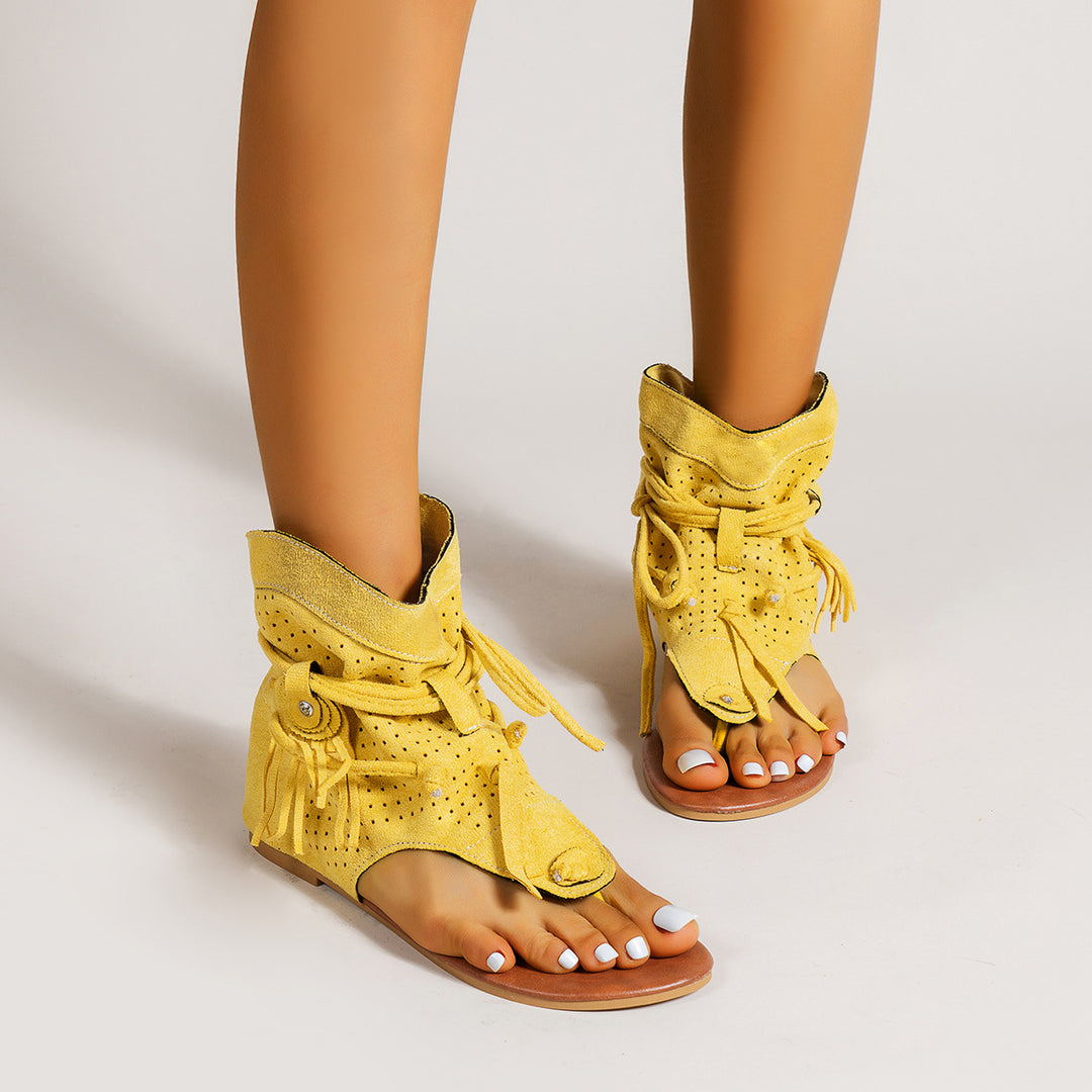 Dame sål sandaler med fashionable frynser og perforeret design Stilla