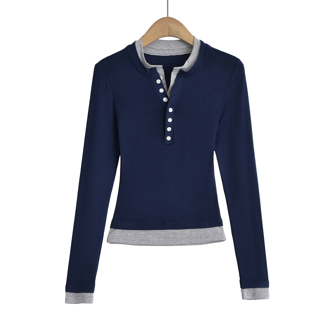 Dame Langærmet skjorte med moderne Henley-udskæring og afslappet pasform Stilla