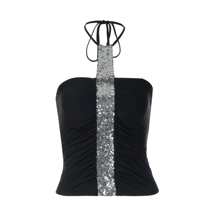 Dame Cropped Top med glimmerdetaljer og tætsiddende pasform Skovae
