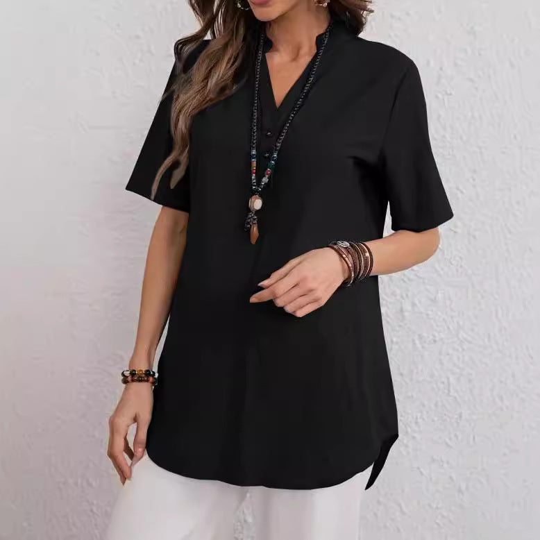 Dame Inklusive Ståkrave Bluse med Knapdetalje Stilla