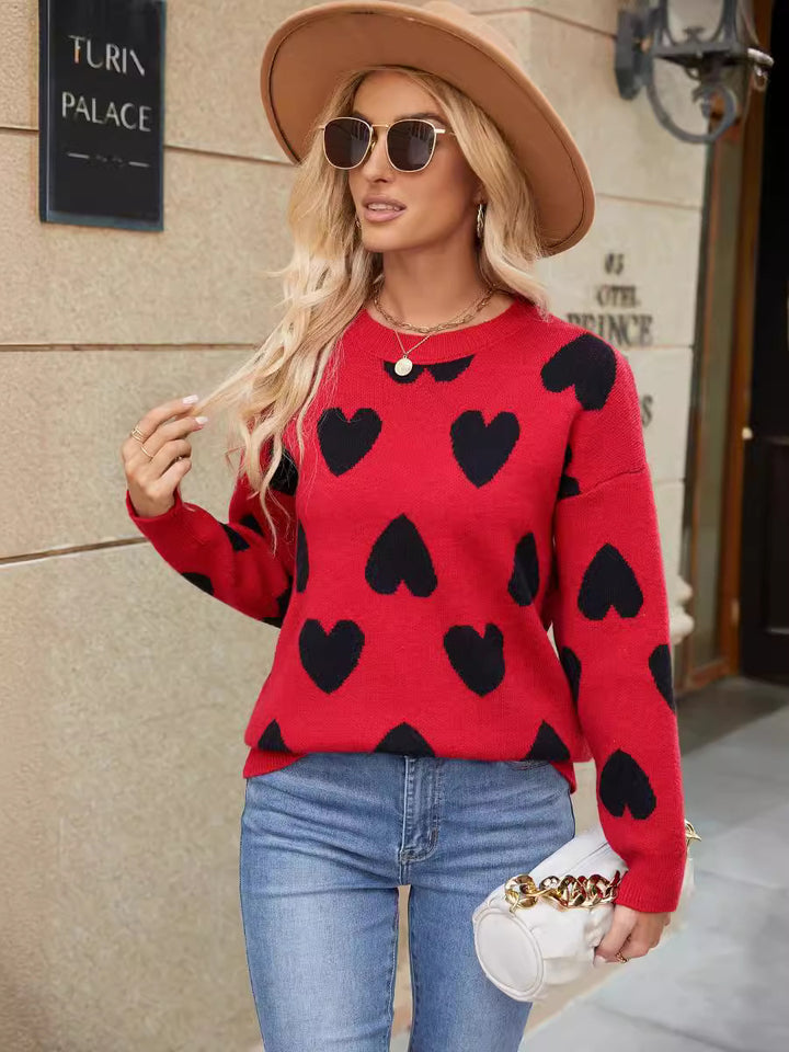 Femme Hjerte mønster Strik pullover Stilla