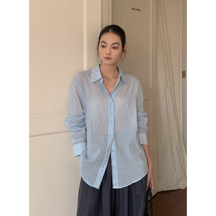 Dame elegant bluse med fin vævstruktur og klassiske knapdetaljer Stilla