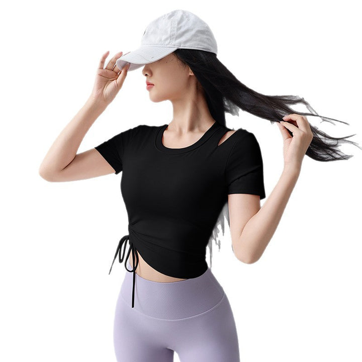 Dame Sporty Kortærmet Crop-Top med innovativt knude-design og åndbart materiale Stilla