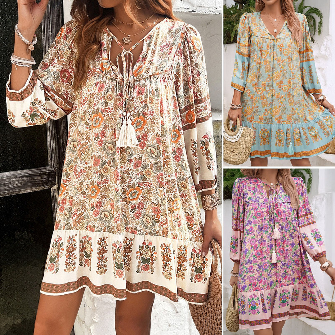 Femme Floral Print Babydoll Kjole med Rüschenkant Stilla