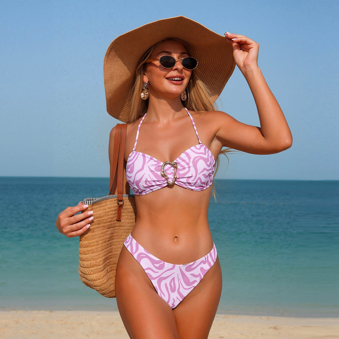 Dame triangel-bikini med fashionable ringdetaljer Skovae