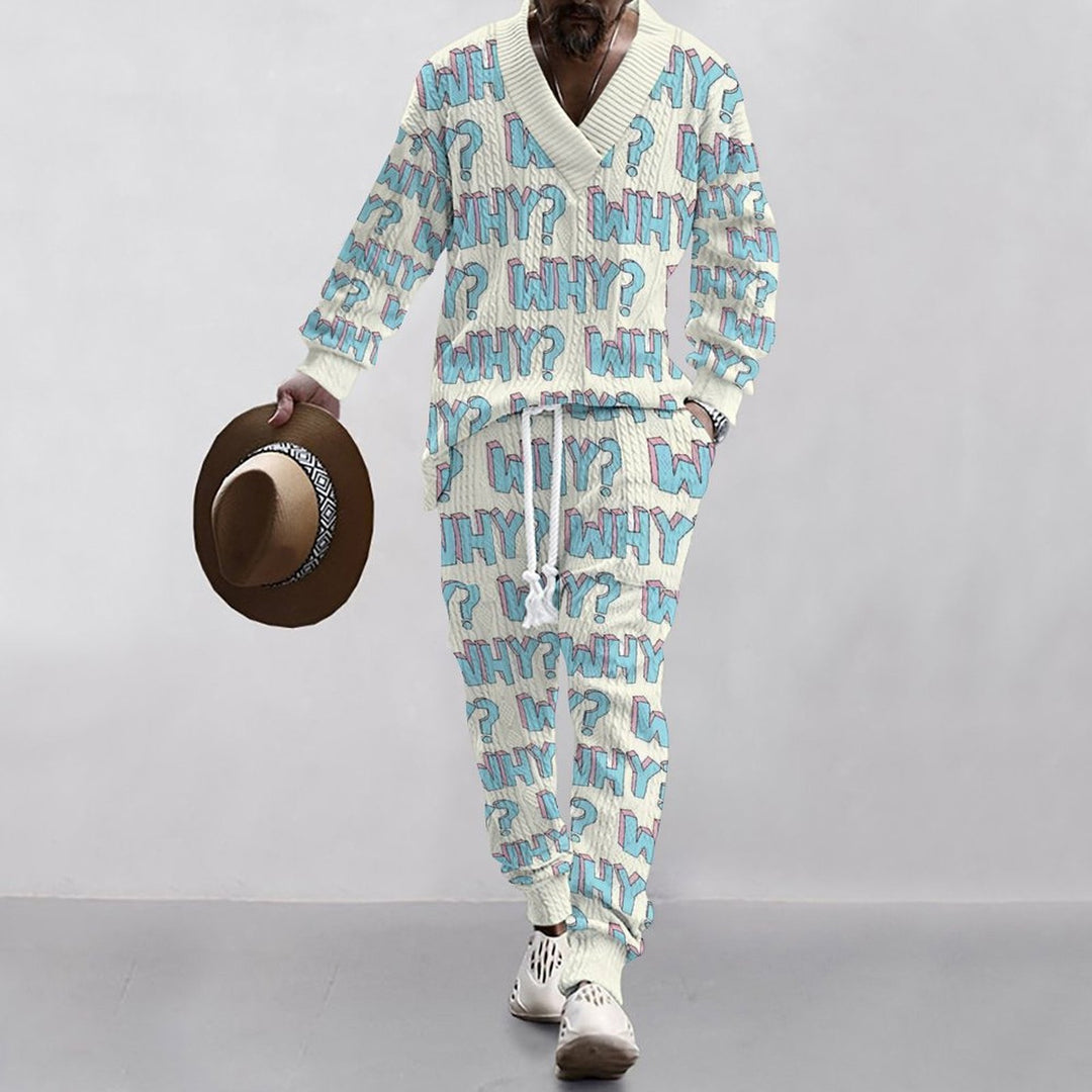 Herre afslappet fritidsoutfit med palmeprint og V-hals Stilla