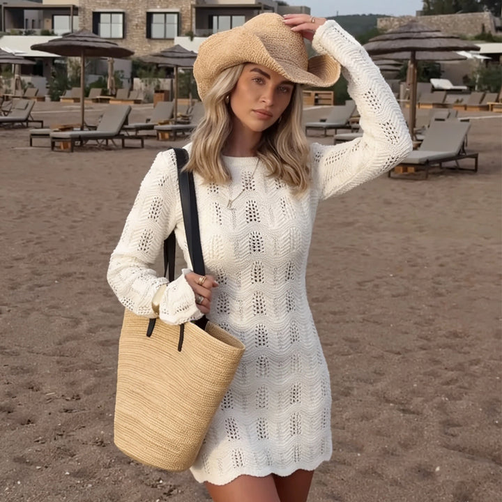 Dame hæklet strandkjole med blødt netdesign Skovae