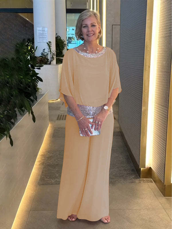 Dame Elegant kombi-outfit med flydende skær og glitrende accenter Stilla