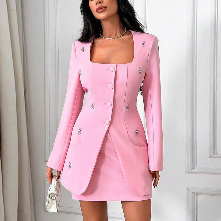 Kvindernes elegante blazer kjole med smagfulde knaps detaljer