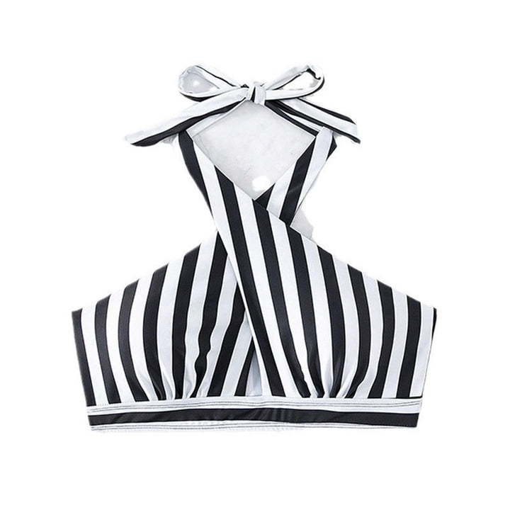 Dame sport-bikini top med elegant knude og stribet design Skovae