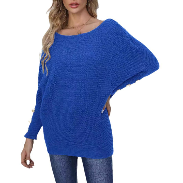 Dame Off-Shoulder Pullover med glitrende knapdetaljer Stilla