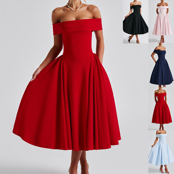 Dame Off-Shoulder Cocktailkjole med voluminøs nederdel og elegant stropdesign Stilla