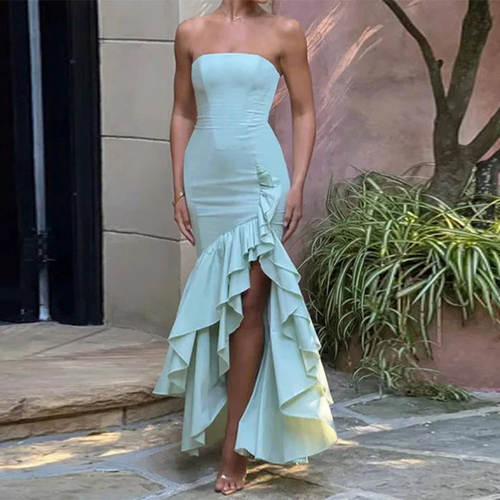Dame Elegant Strapless Aftenkjole med Rynker og Slids Stilla