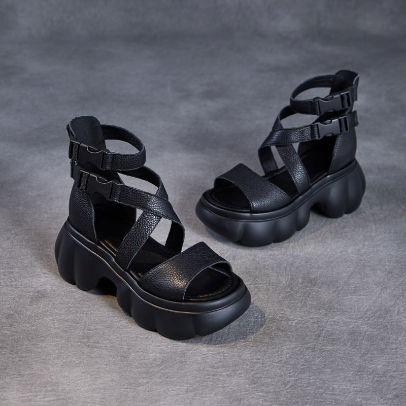 Dame Chunky Platform Cross-strap Sandaler med justerbare ankelremme Stilla