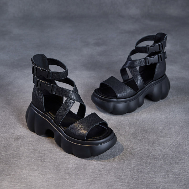 Dame Chunky Platform Cross-strap Sandaler med justerbare ankelremme Stilla