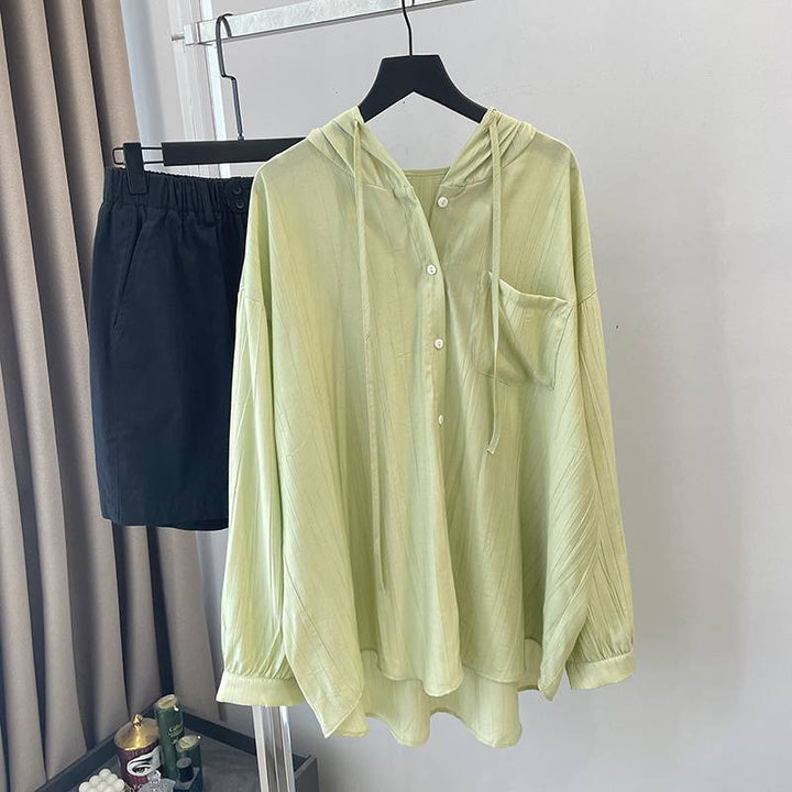 Femme Letvægt Hætte Button-Up Skjorte Stilla