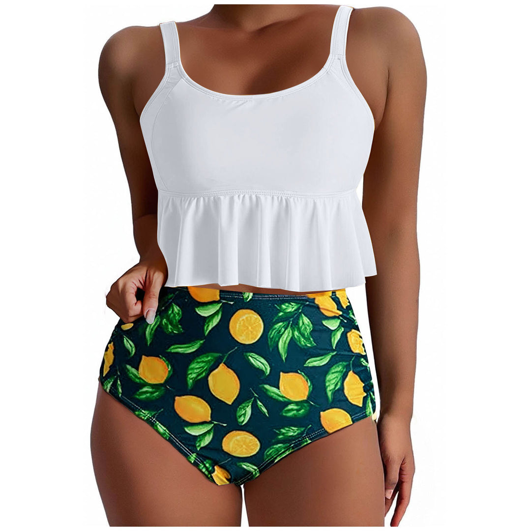 Dame Tankini-sæt med svajende top og trendy højt skårne bukser Stilla