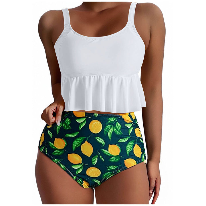 Dame Tankini-sæt med svajende top og trendy højt skårne bukser Stilla