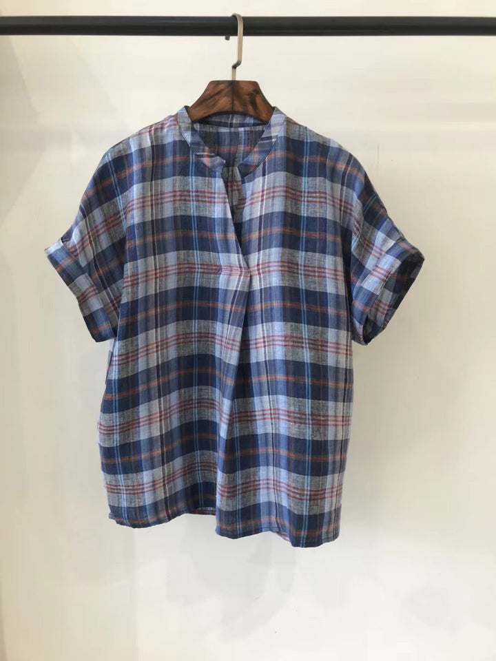 Femme Kortærmet Ternet Button-Up Skjorte Stilla
