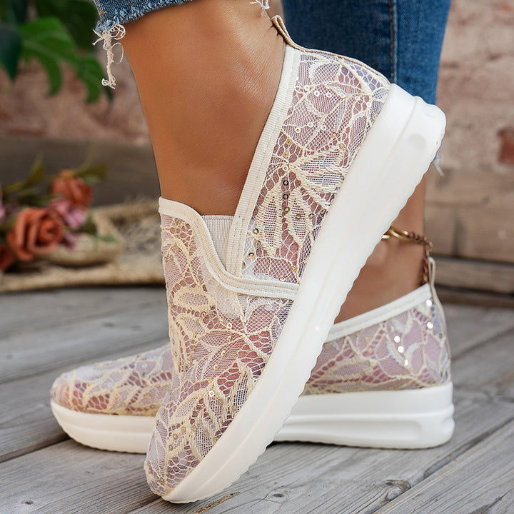 Dame Lace-Up Sneakers med glitrende strassapplikationer og åndbart overmateriale Stilla