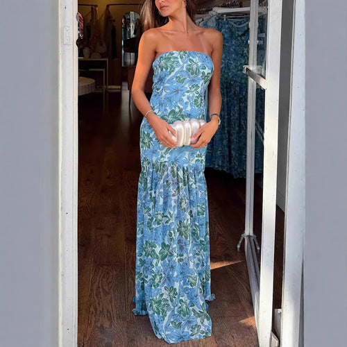 Dame Maxikjole med strapless design og blomster mønster Stilla