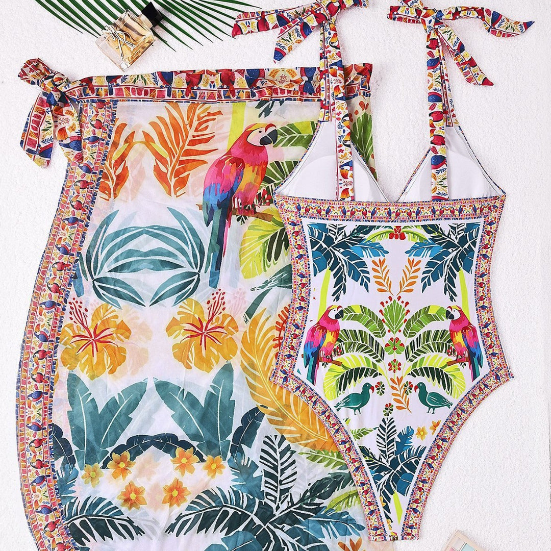 Dame svømmedragt med blomstret design og overdel Skovae