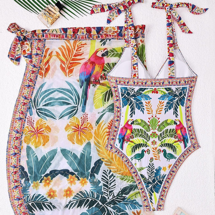 Dame svømmedragt med blomstret design og overdel Skovae