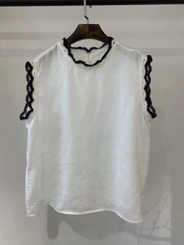 Femme Afslappet Pasform Bestickt Linnedbluse Stilla