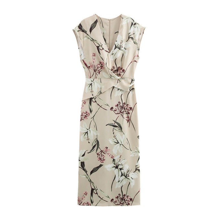 Stilla | Graceful V-hals print satin kjole
