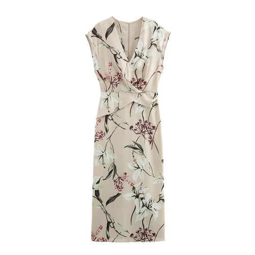 Stilla | Graceful V-hals print satin kjole