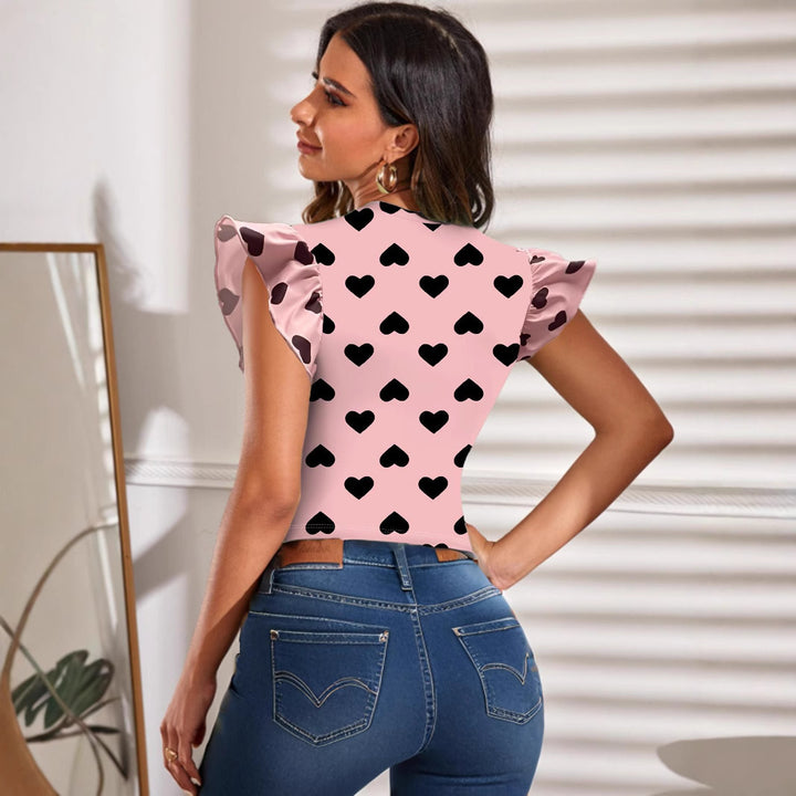 Dame Legende Crop-Top med flæse detaljer og hjerte mønster Stilla