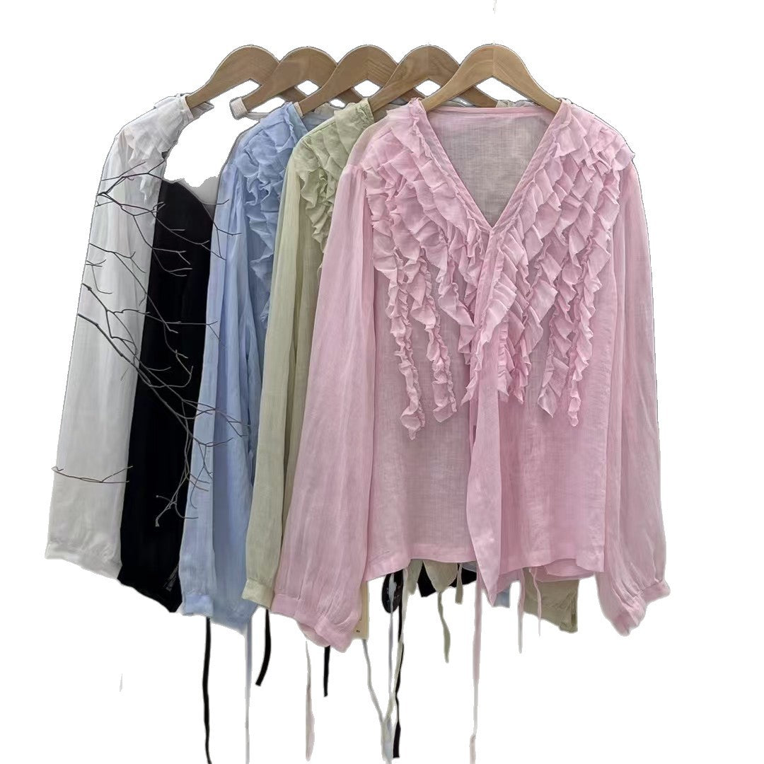 Femme Rynk V-Udskæring Bluse Stilla