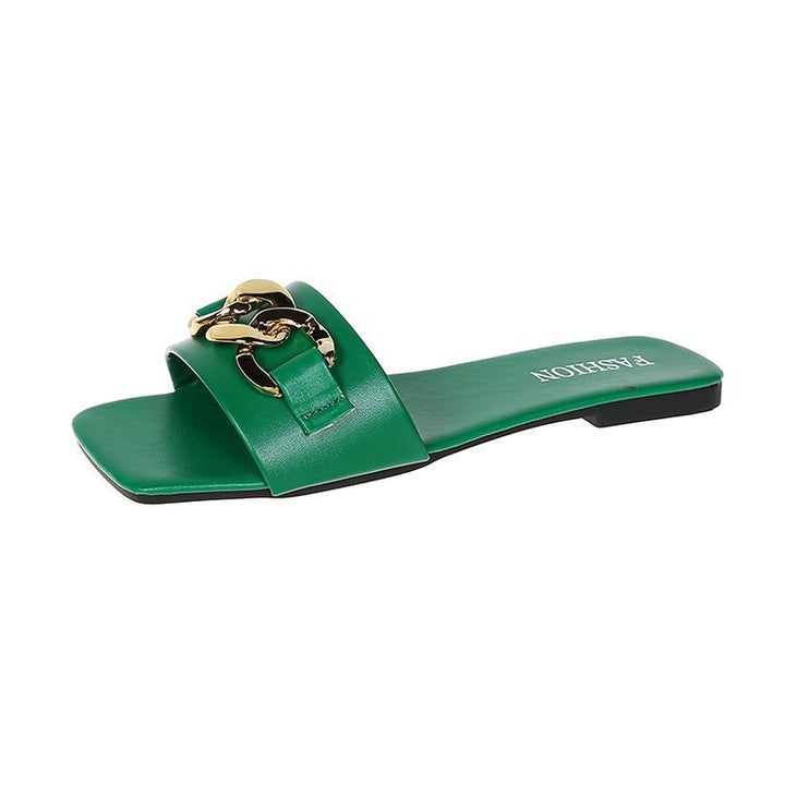 Dame slide-sandaler med elegant kædeudsmykning og behagelig fodseng Stilla