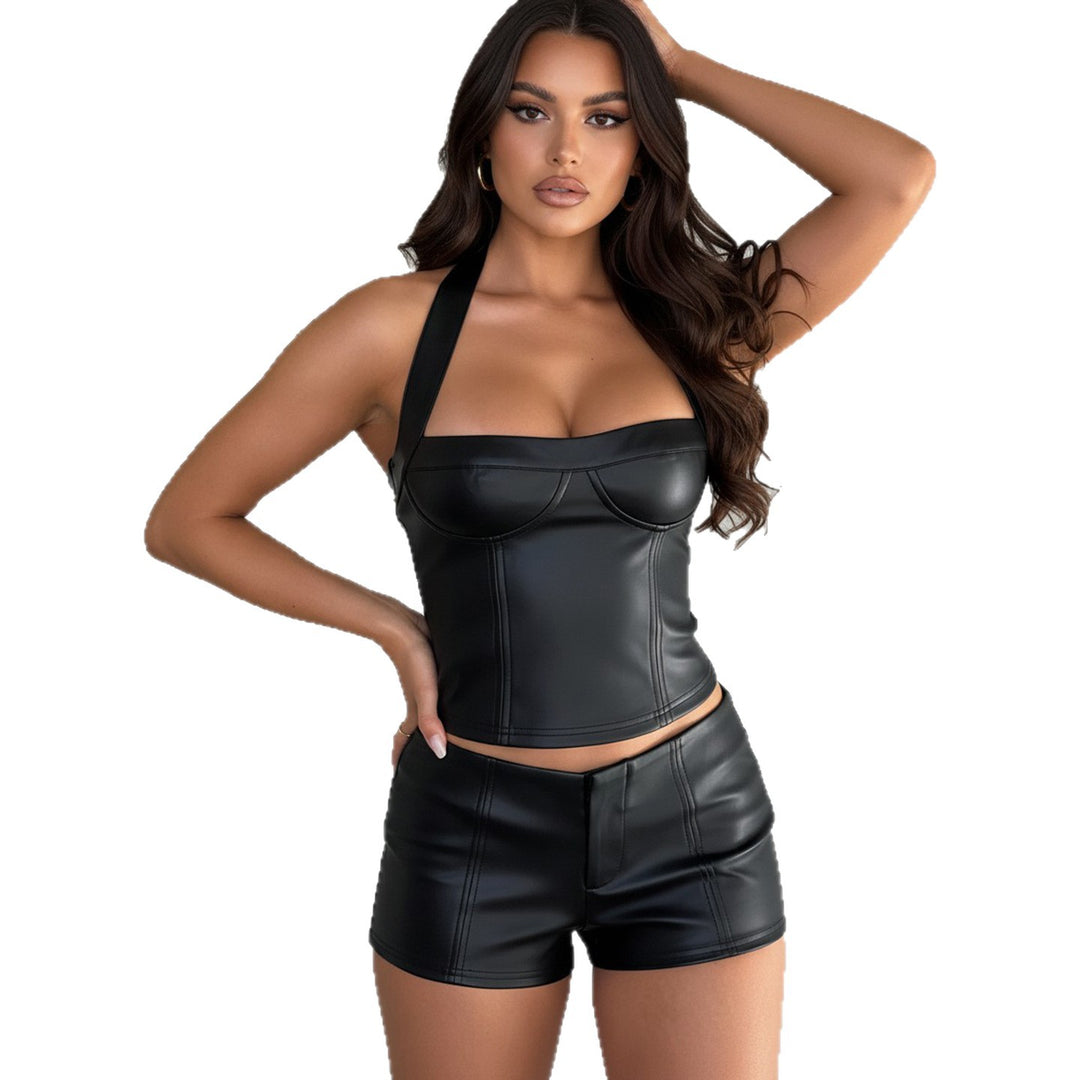 Dame Kunstlæder Crop-Top med romantisk snit og forførende bustier-effekt Skovae