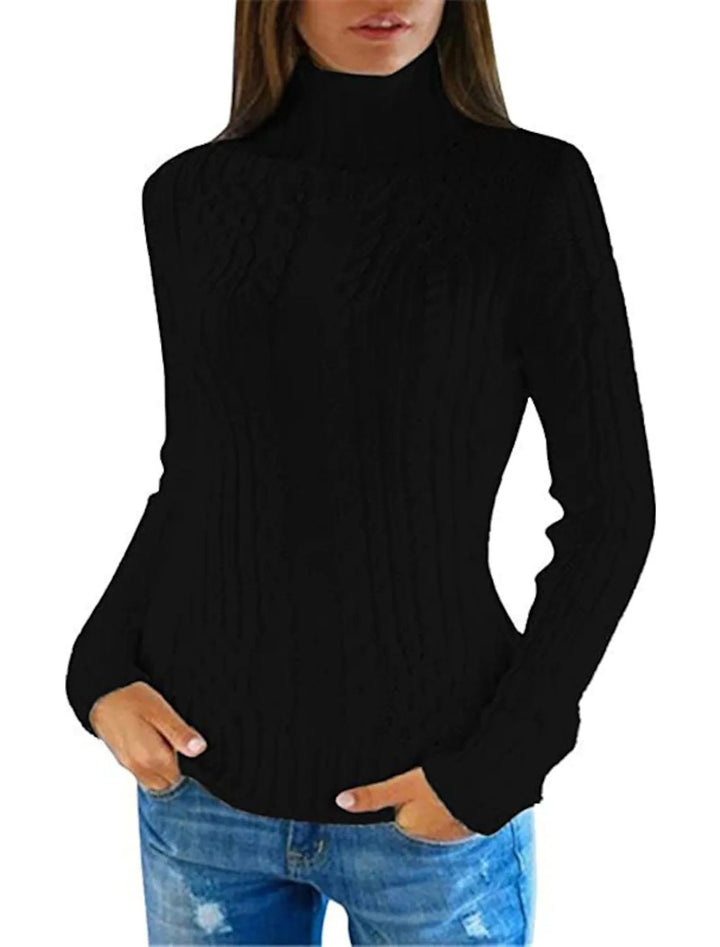 Dame rullekrave sweater med fletmønster og behagelig pasform Stilla