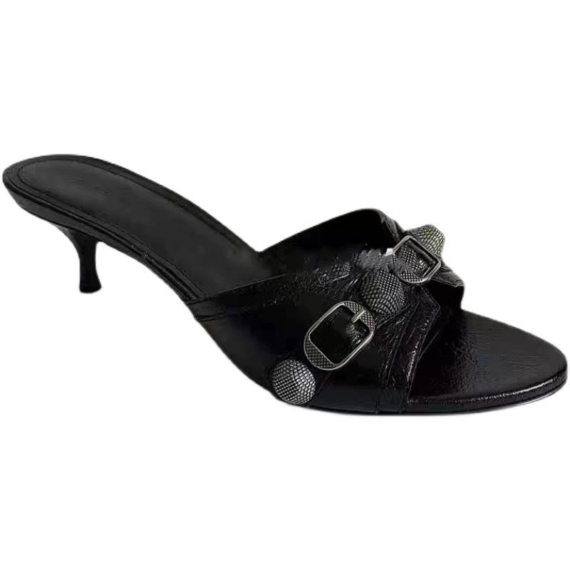 Femme Open-Toe Slide Mules med dekorative spænde accenter Stilla