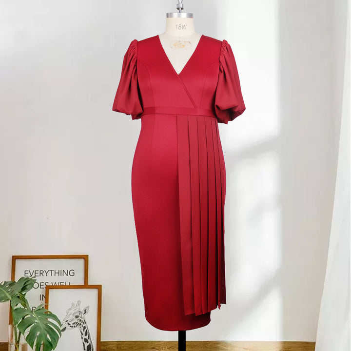 Dame Elegant, figursyet Midi-kjole med plisserede detaljer Skovae