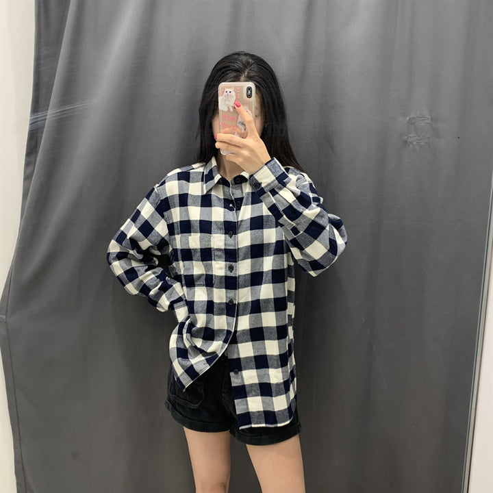 Kvinders Tjekket Flannel Skjorte Bluse Stilla