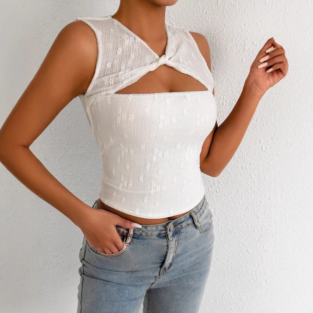 Dame Cut-Out Top med knyttet design Skovae