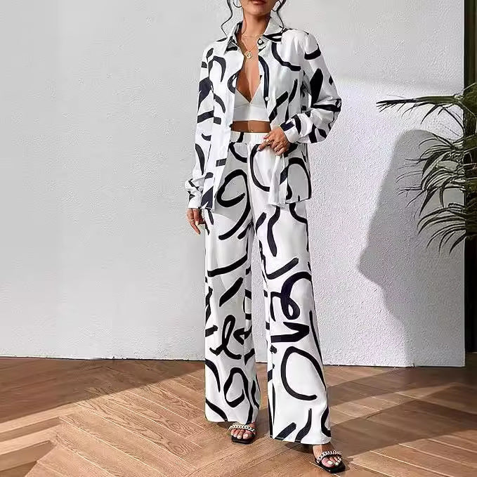 Dame Elegant og moderne fritids-loungewear-sæt i abstrakt design Stilla
