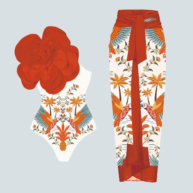 Dame Elegant One-Piece with Artistic Flower Decoration Skovae