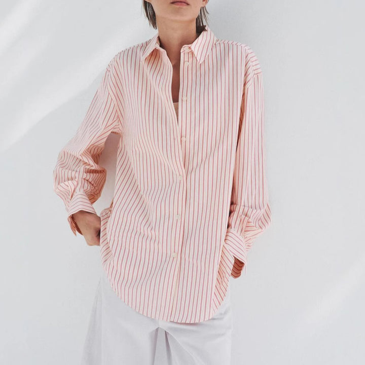 Femme Button-Up Stribet Skjorte med Løs Pasform Stilla