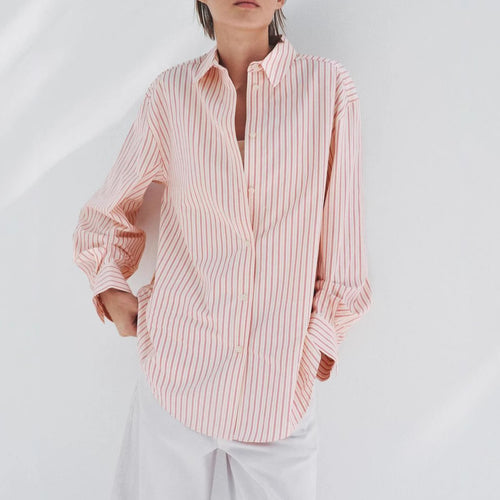 Femme Button-Up Stribet Skjorte med Løs Pasform Stilla