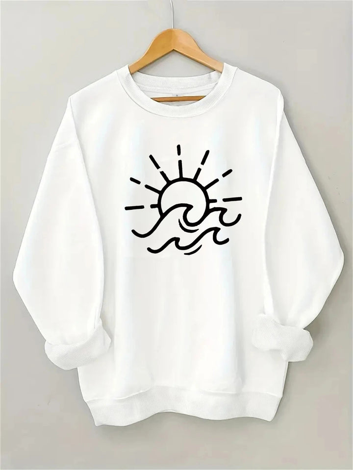 Kvinders sweatshirt med kreativt sol- og bølgedesign Stilla