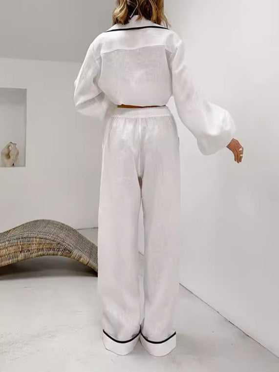 Dame Pyjama-Sæt i åndbart hør med elegante kontrastsyninger Stilla