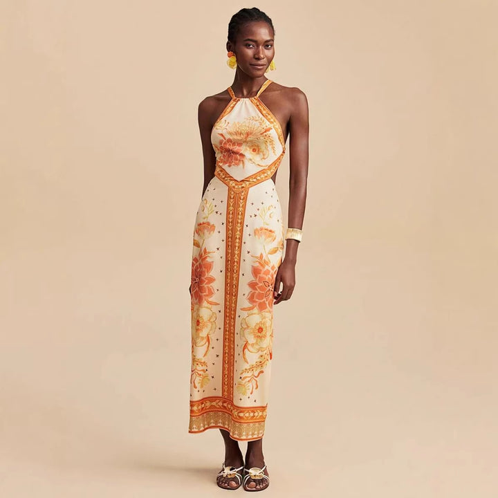 Kvindernes maxi kjole med eksklusiv halterneck design og blomsterprint