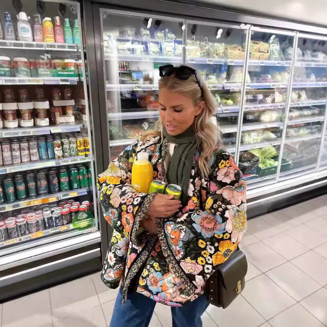 Dame Floral Print Steppjakke Stilla